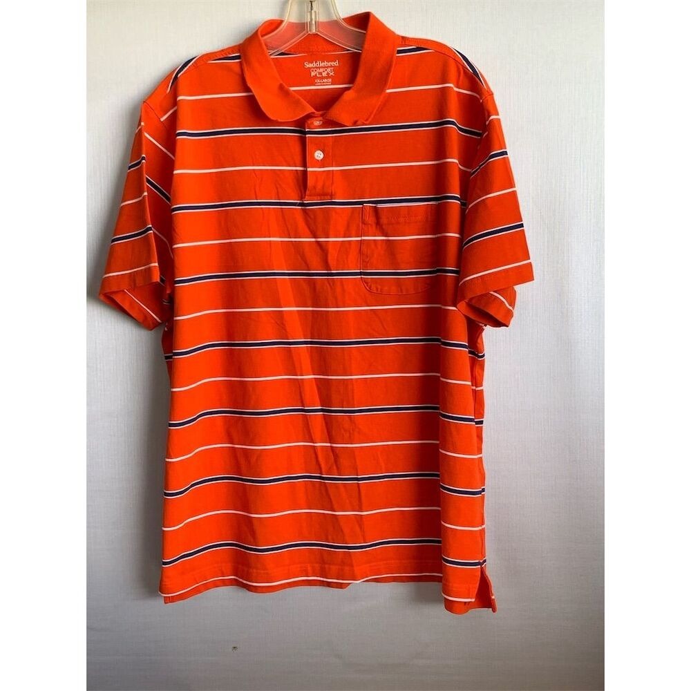 Saddlebred Men's Comfort Flex Orange Striped Polo Shirt 2XL Short Sleeve